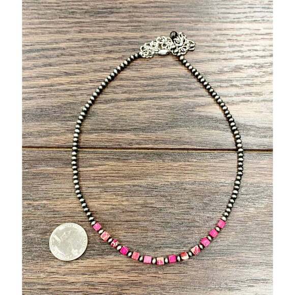 Handmade Square Gemstone Necklace with Navajo Beads 15 to 20 Inches - Picture 6 of 7